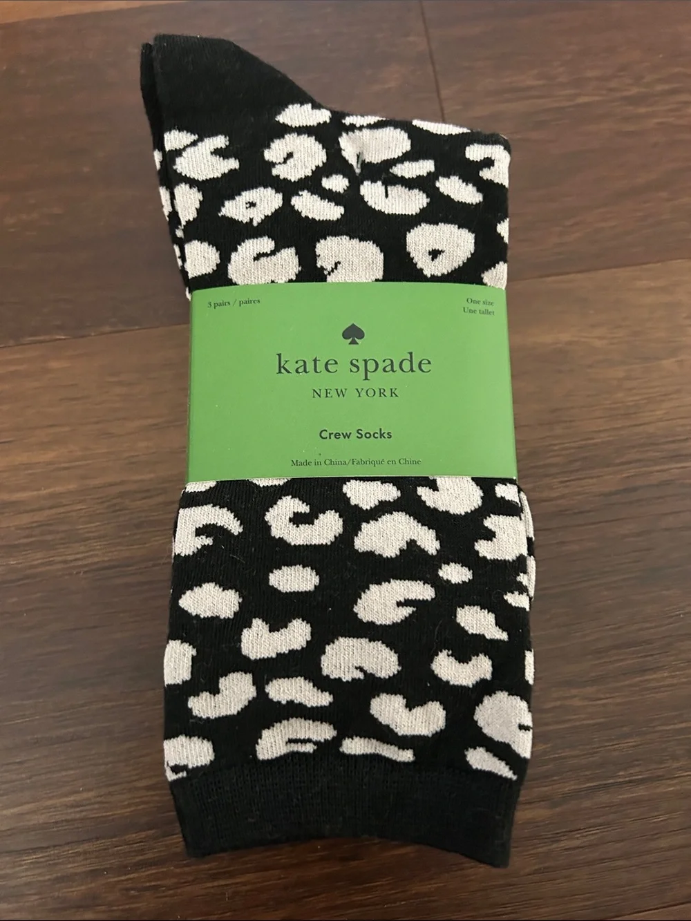 Kate Spade New York 3 Pack Black & Peach & Leopard Print Socks NWT
